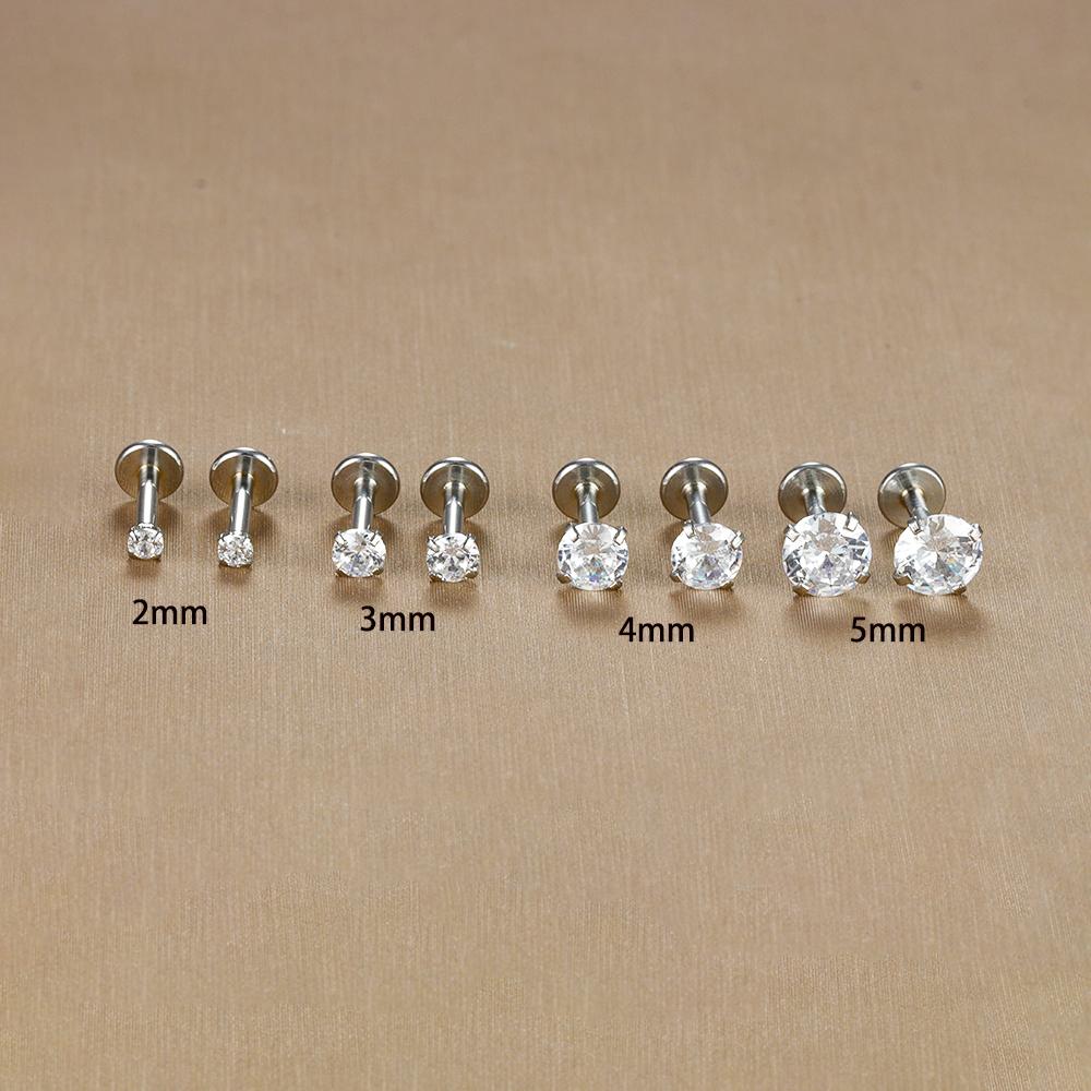 2PC Labret Tragus Stud Earrings 16G Surgical Stainless Steel CZ Crystal Monroe Helix Cartialge Conch Medusa Lip Body Piercing