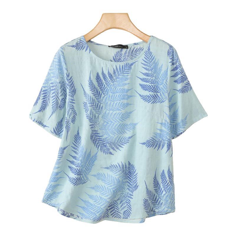 

ZANZEA Женская повседневная летняя блузка с круглым вырезом и коротким рукавом с принтом 3XL