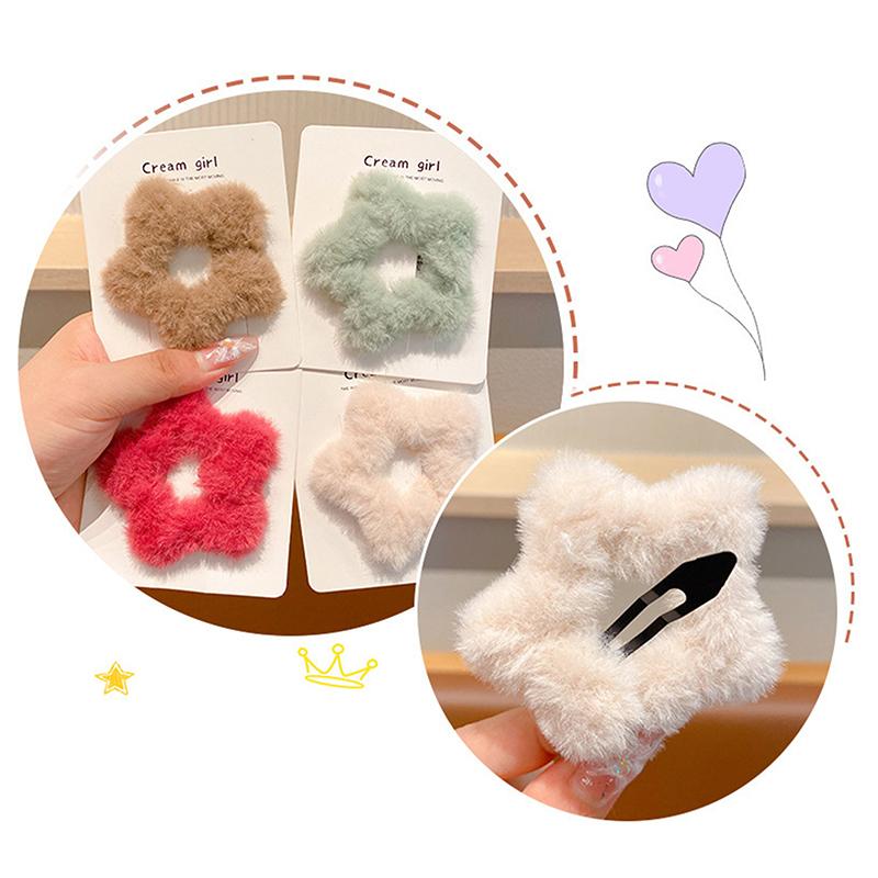 10Pcs Winter Plush Y2K Star Bb Hair Clips For Women Hairpins Cute Fluffy Side Bangs Clips Headdress Hair Accessories