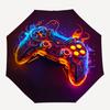 Neon Lights, Gaming Controller Theme Automatic Open/Close Fashion umbrella, Portable 3 Fold Compact Umbrella for Men & Women