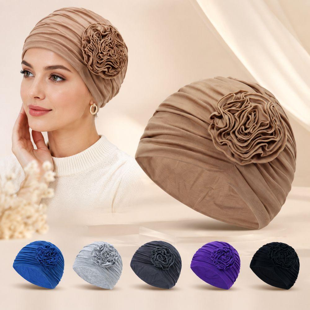 Double Layer Headscarf Hat 3D Flowers Headband Hat Simple Chemo Headwear Hat For Women