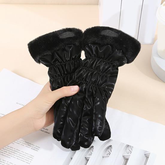 1 Pair Women Fall Winter Gloves Thick Plush Lined Waterproof Windproof Five Fingers Gloves