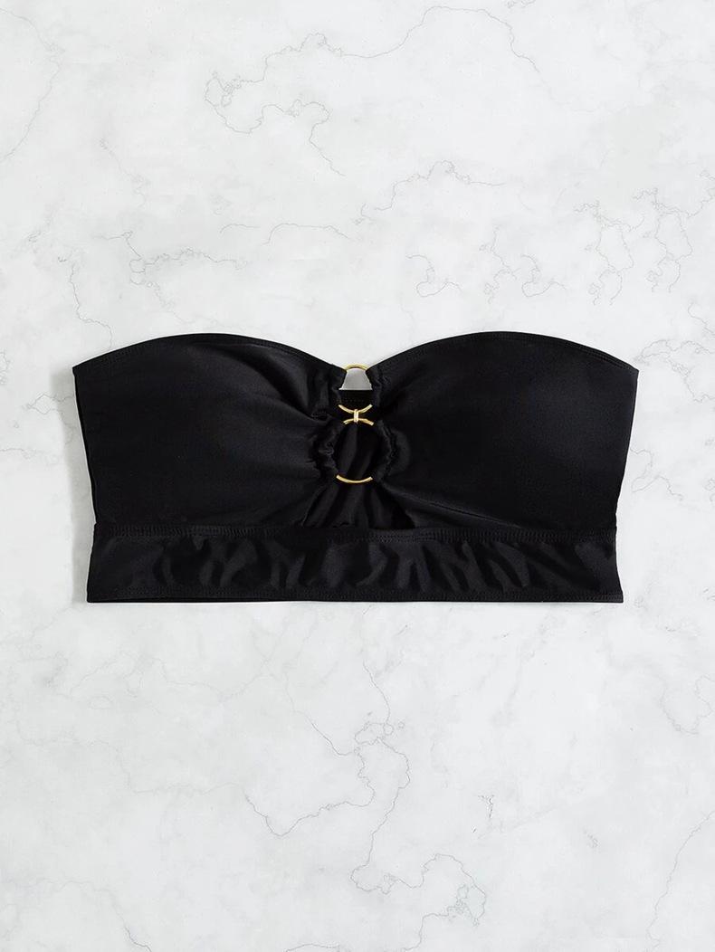 

Элегантный черный купальный топ без бретелей 2025: Шикарная европейская и американская пляжная одежда с вырезами Extra Large чёрный