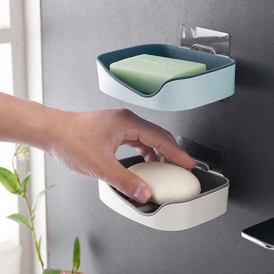 1 Pcs Non-marking Paste Draining Soap Box Creative Double-layer Not Stuck Hands Bathroom Shelf Suction Wall Soap Box HMM