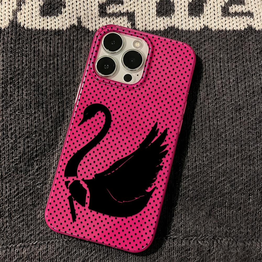 Wave Dot Black Swan Matte Silicone Case For Iphone 13 12 11 16 15 14 17 Pro Max Anti-Fingerprint Ultra Thin Cover