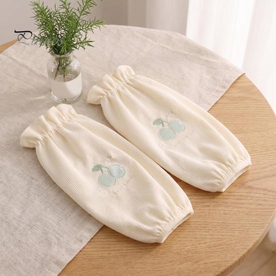 Breathable Waffle Knit Sleeves Winter Stain Resistant Sleeves, Cute Cherry Embroidery Print, Fabric Anti-dirty Arm Housework Clothing Guards