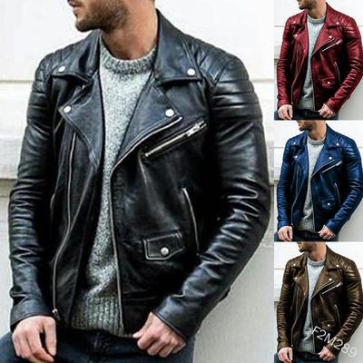 2022 European & American Men's PU Leather Motorcycle Jacket - Punk Stand Collar