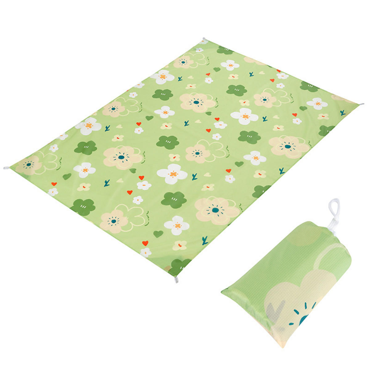 

Lightweight Beach Mat Lawn Mat Waterproof Sandproof Camping Blanket Portable Outdoor Outing Picnic Camp Pad Green Flower Style