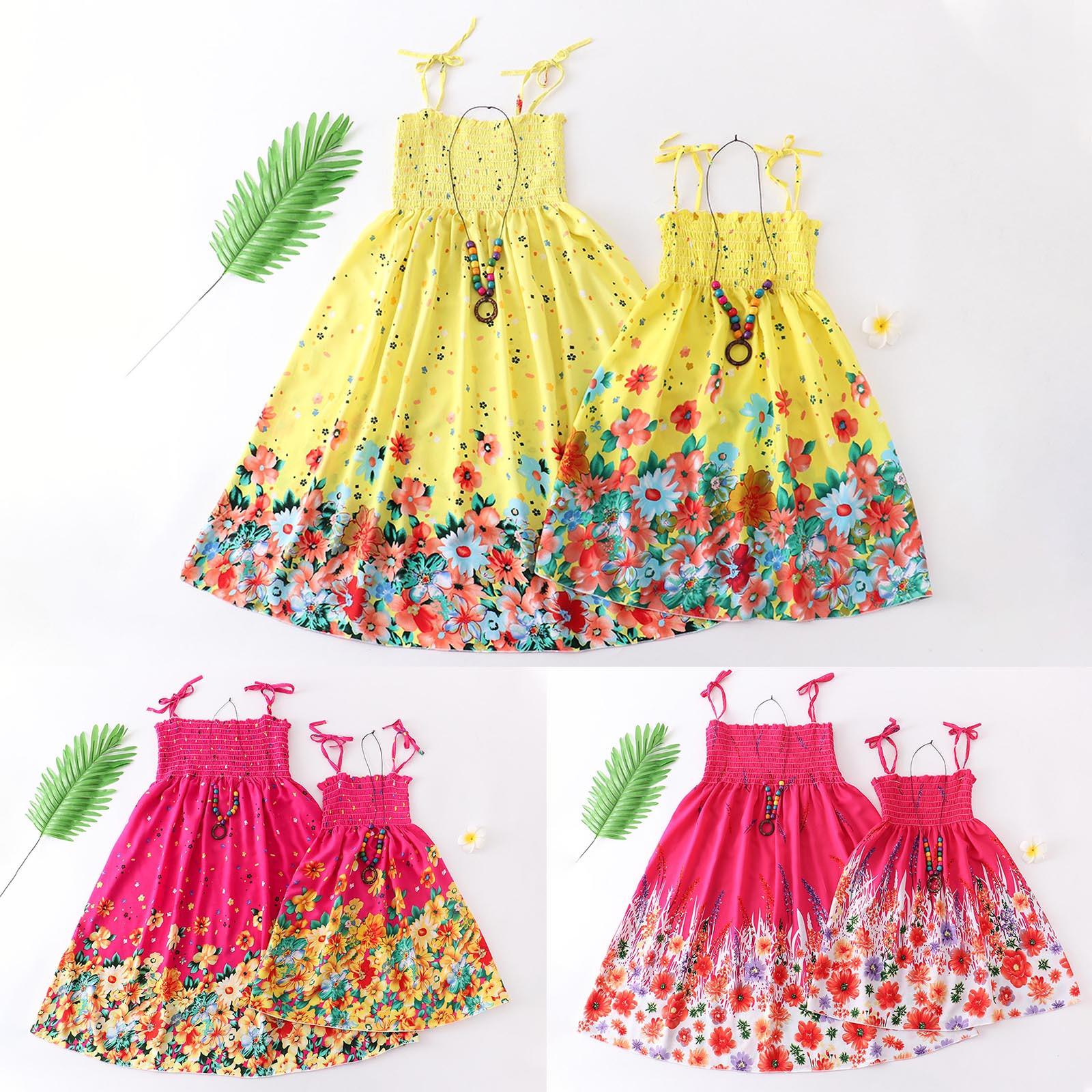 

Мама и я Одежда Радужный слинг Платье Бохо Пляж Мать Дочь Платья Семейный взгляд