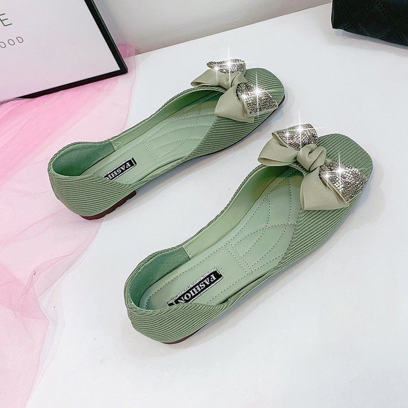 Square Head Shallow Mouth Bow Fairy Shoes 2025 Spring and Summer New Shoes Women's Flat Single Shoes Women