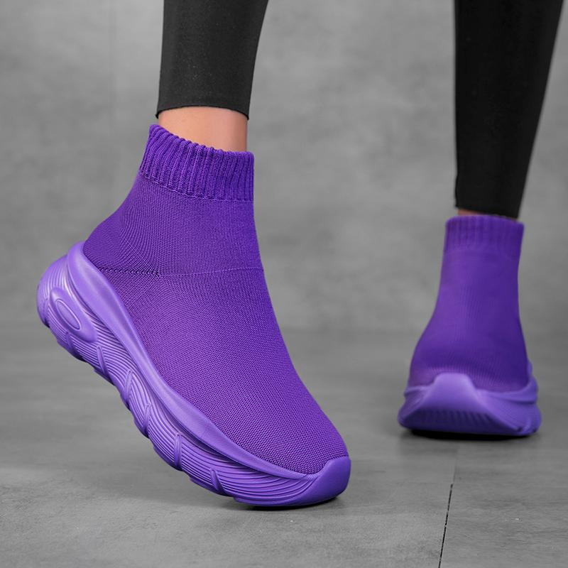 Unisex Winter High Top Sport Shoes Knitted Slip-On Lined Couple Matching Ankle Length Socks Sneakers