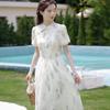 Women's Summer Qipao Dress: Chinese-Inspired Floral Print, Waist-Cinching, Puff Sleeves, Zipper, Mid-Length A-Line