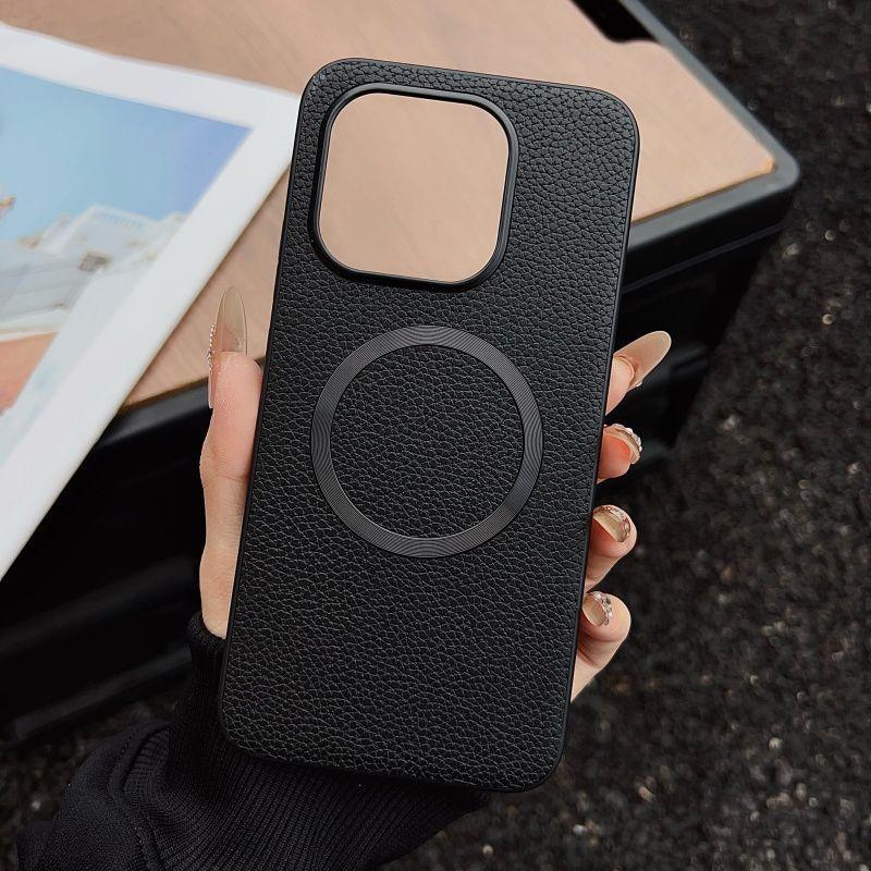 Business Unifarbene Lychee-Muster Lederhülle für Xiaomi 17T Pro Max 15Ultra Schlank Rutschfest Stoßfest für MagSafe Hülle Funda