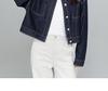 Xin Ge Women's Retro Washed Denim Jacket - Spring Arrival featuring Color Blocking, Contrast Stitching, and Loose Fit Lapel Design.