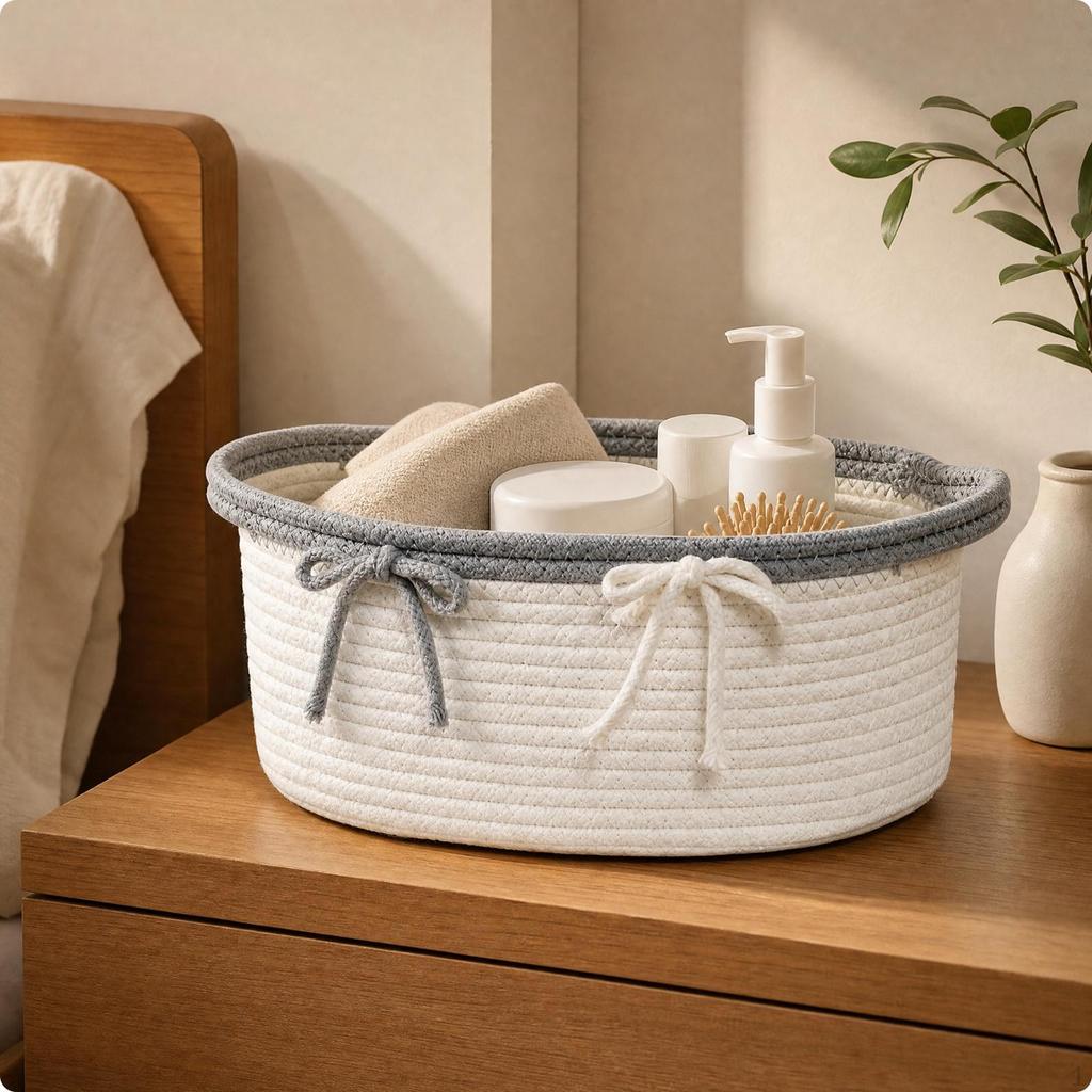 Rope Storage Basket Versatile Coiled with Reinforced Rim Sturdy for Bedroom Shelves,