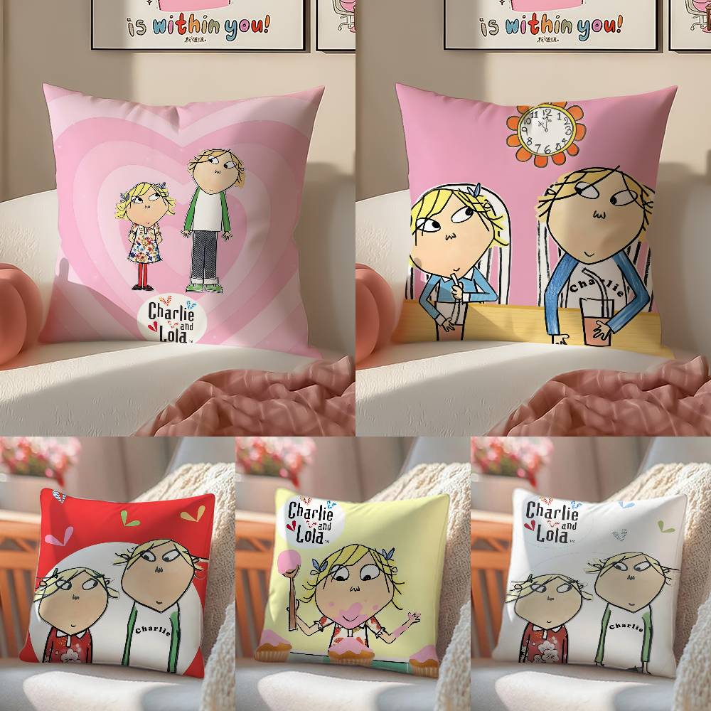 Cute Charlie And Lola-A Animation Pillow Case Anti-dustmite Pillowcase Invisible Zipper Silky Short Plush Sofa Cushion Cover