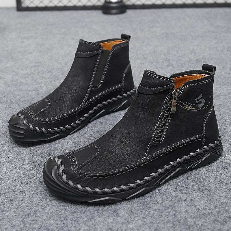 Men's High-top Casual Leather Shoes Anti-slip Wear-resistant Light Men Boots Comfort Soft-soled Outdoor Ankle Boots Botas Hombre