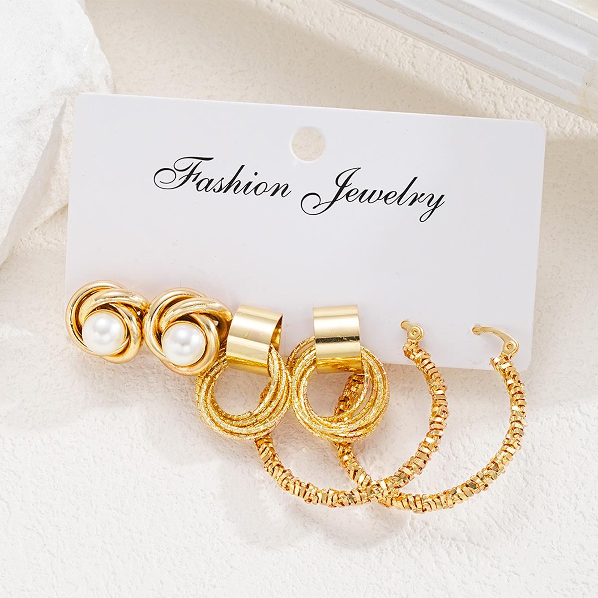 

6 Pieces Set Gold Color Twisted Rope Knot Stud Earrings For Women Vintage Imitation Pearl Earring Fashion Versatile Jewelry Gift