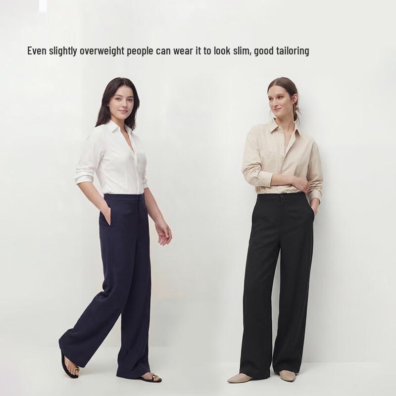 Women's Tencel Linen Blend Wide-Leg Straight Pants
