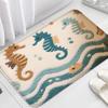 Wave Seahorse Pattern Bathroom Door Mat, Water Absorbent Small Carpet, Toilet Seat Mat, Decorative Floor Mat, Machine Washable