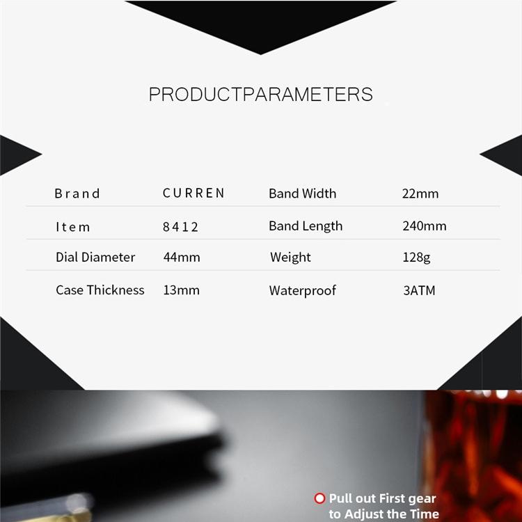 CURREN Steel Strap Watch Simple Calendar Large Dial Business Watch Waterproof Men's Fashion