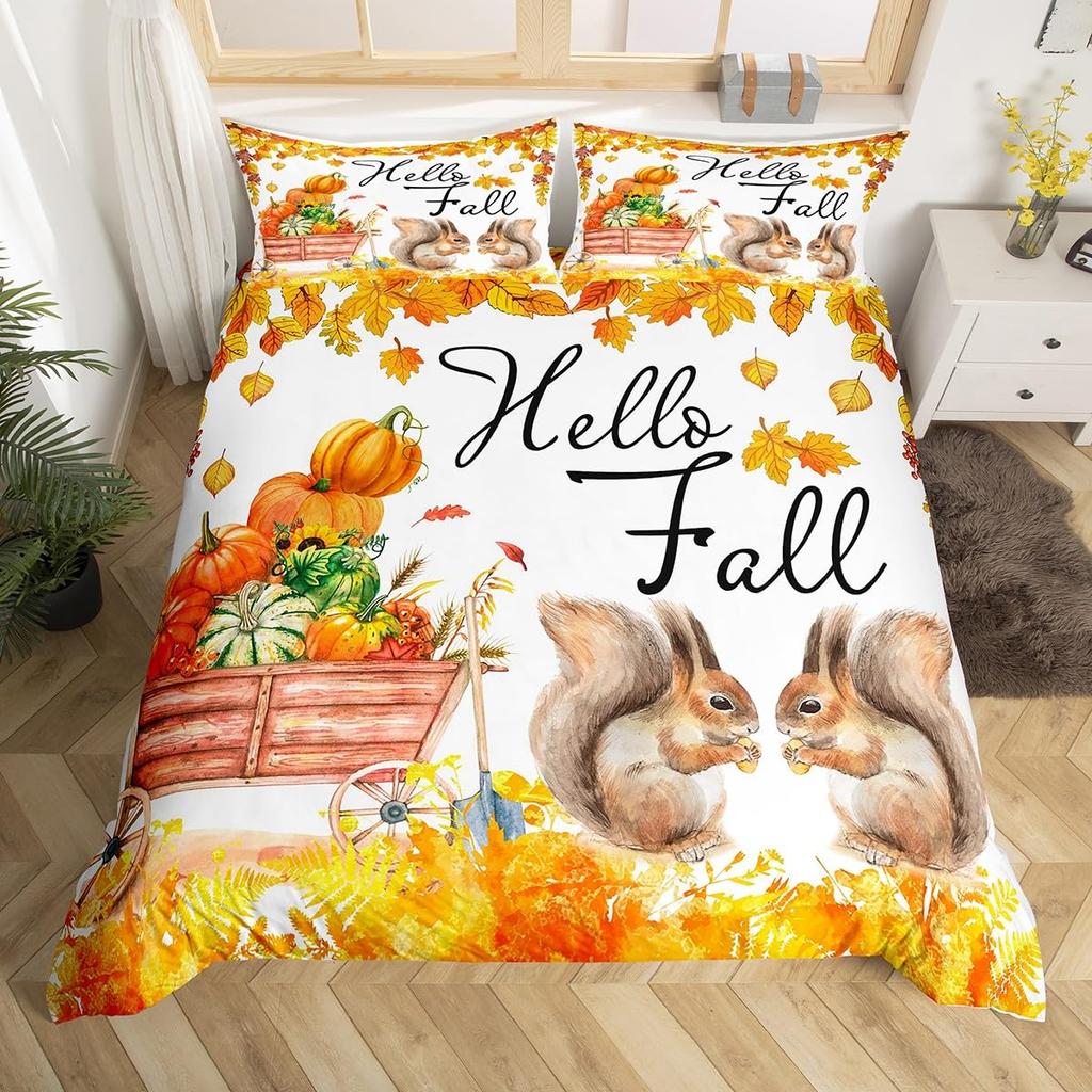 Fal Bedrom Decor Beding Set Twin Quen for Young Girls Women Autumn Harvest Theme Soft Duvet Cover Rustic Pumpkin Print Warm Comforter Cover