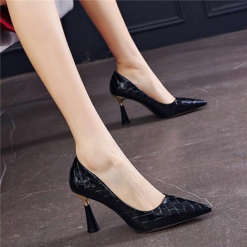 Fashion Women's High Heels Spring French Light Mouth Solid Black Sexy Women's Office Work Shoes Heels