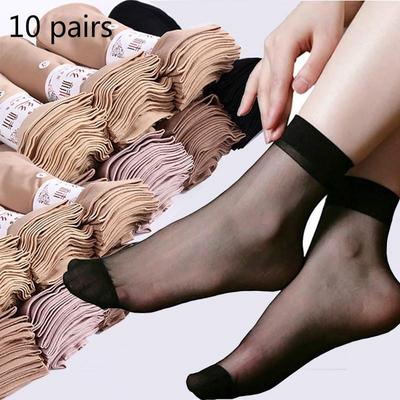 10 paia di calzini sexy elastici setosi trasparenti sottili calze corte calzini casual da donna tinta unita
