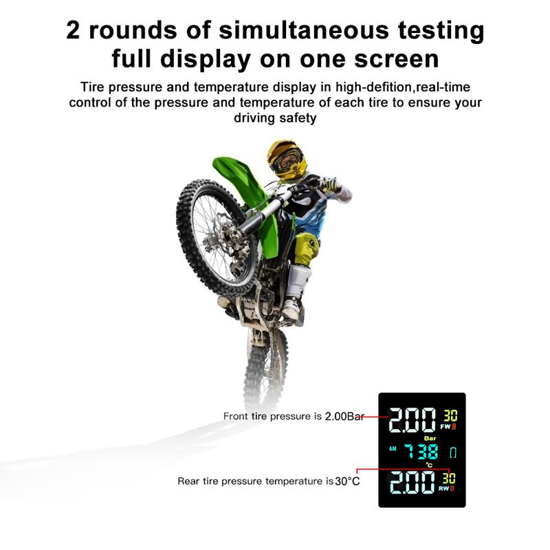 Motorcycle TPMS Tire Pressure Sensors 0-6.6Bar Monitor System High Precise Colorful Display Tyre Tester Motorbike Accessories