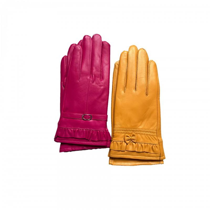 Womens Sheepskin Leather Gloves Warm Fleece Lined Cute Lace Trim Winter Driving Split Finger