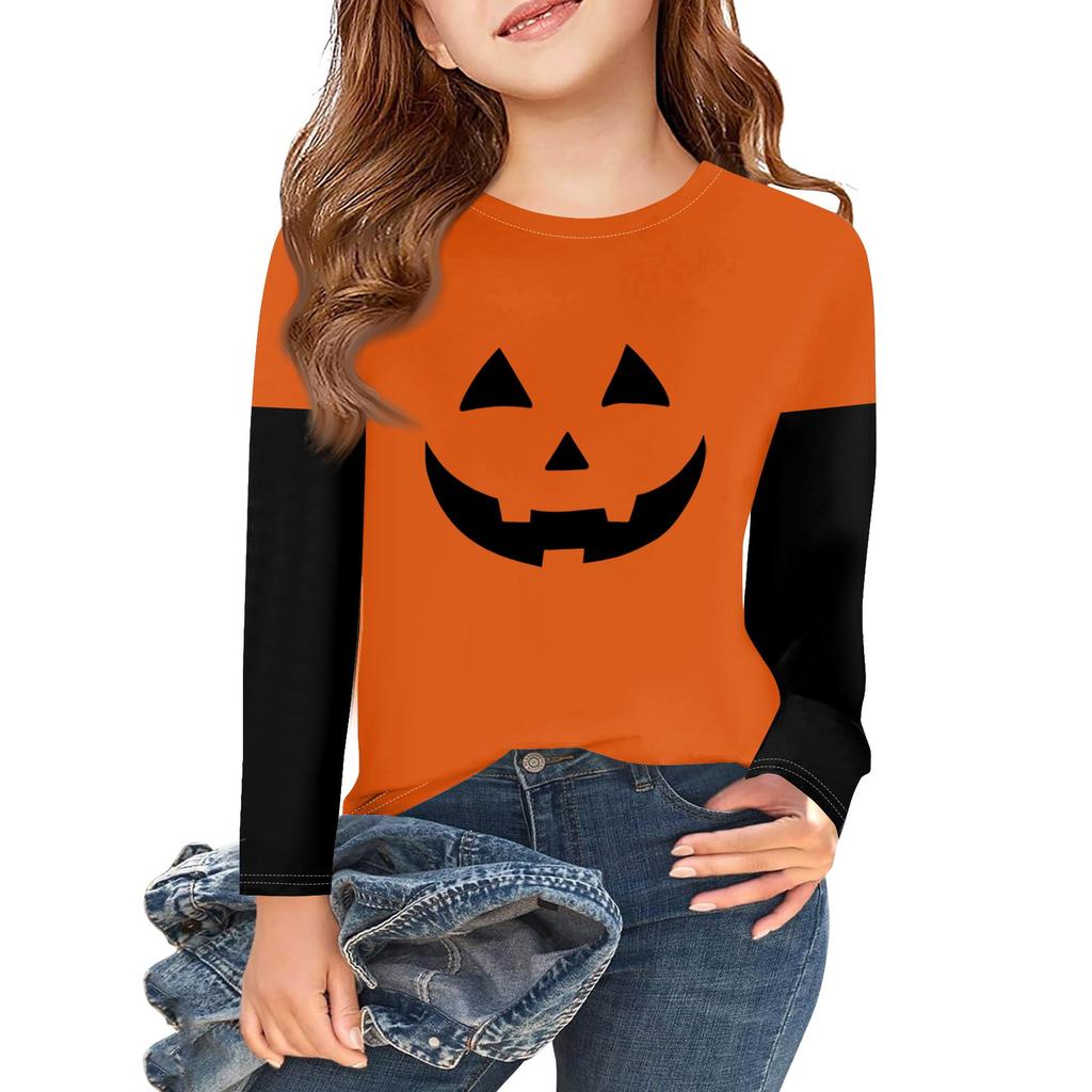 Girls Long Sleeve Halloween Day T Shirts Kids Fall Tops Crewneck Basic Tees 2-11Y