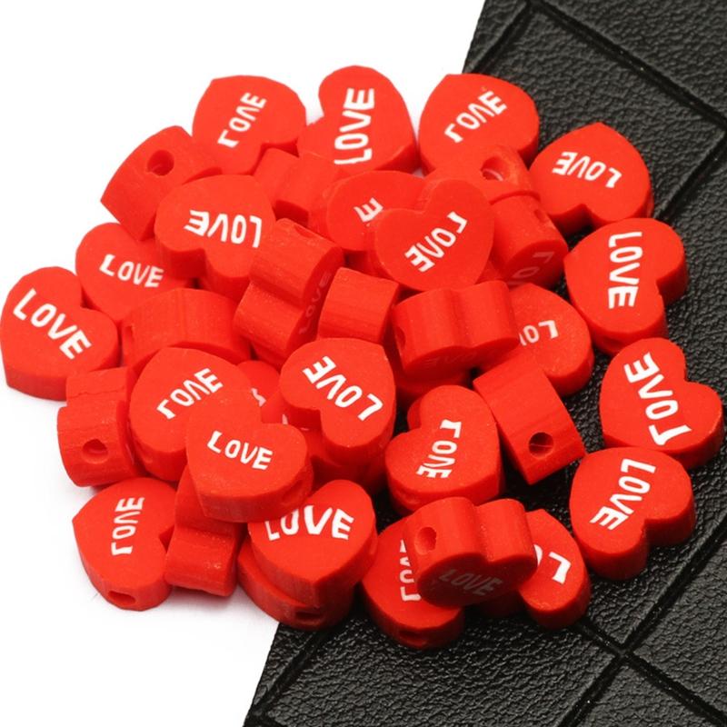 50/100x Beads Love Heart Shape  Spacer Beads for Bracelet Necklace Earring Making DIY Jewelry Crafts Tool