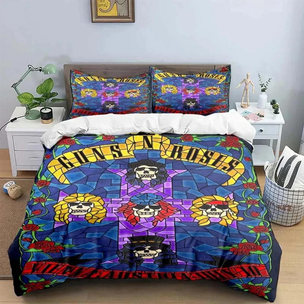 3D Print Guns N Roses GNR Band Retro Printed Bed Set Duvet Cover Pillowcase Bedding Set Linen Sheet Quilt Cover Queen King Size
