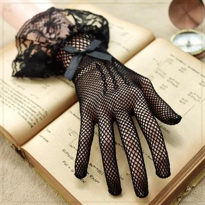 Kızlar Lolita Dantel Hollow Out Eldivenler Kadın Töreni Etiketi İnce Örgü Eldivenler Gotik Punk Seksi Eldiven Siyah Beyaz Yumuşak Elastik