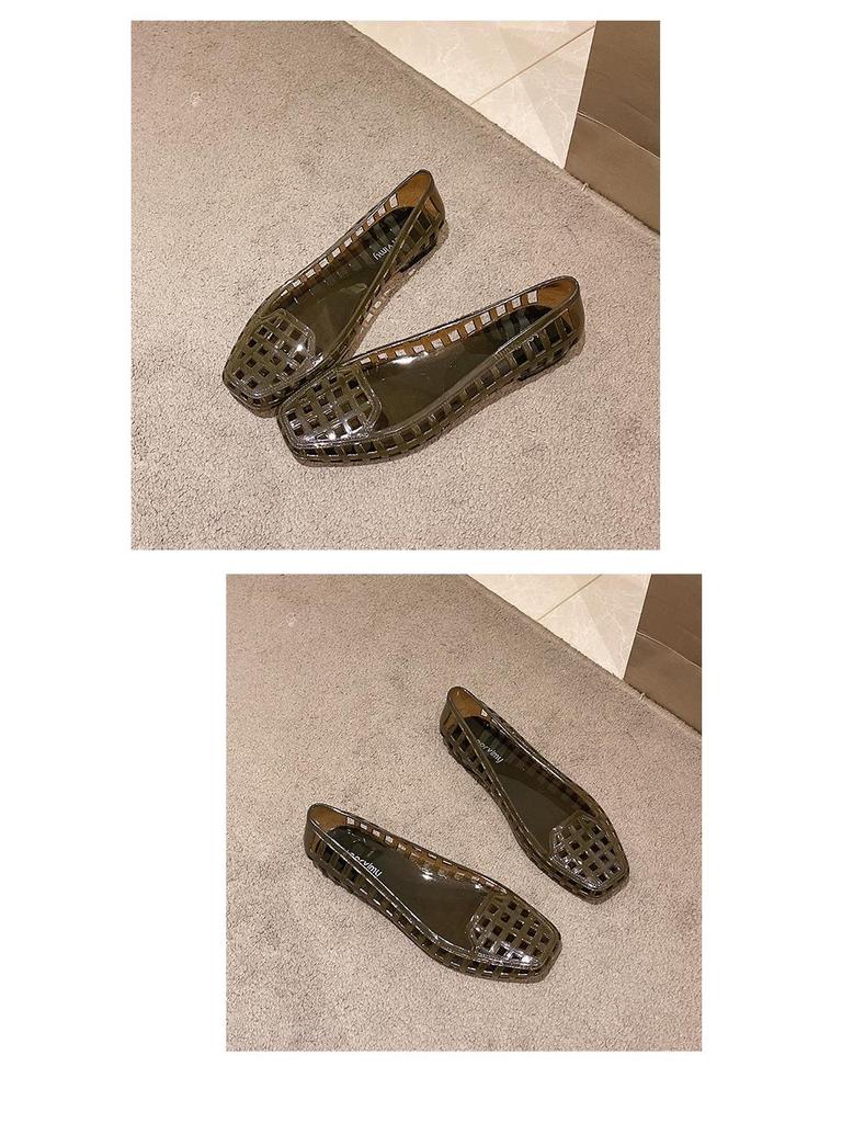 Korean-Style Low-Cut Crystal Flat Sandals & Slip-On Jelly Shoes with Square Toe
