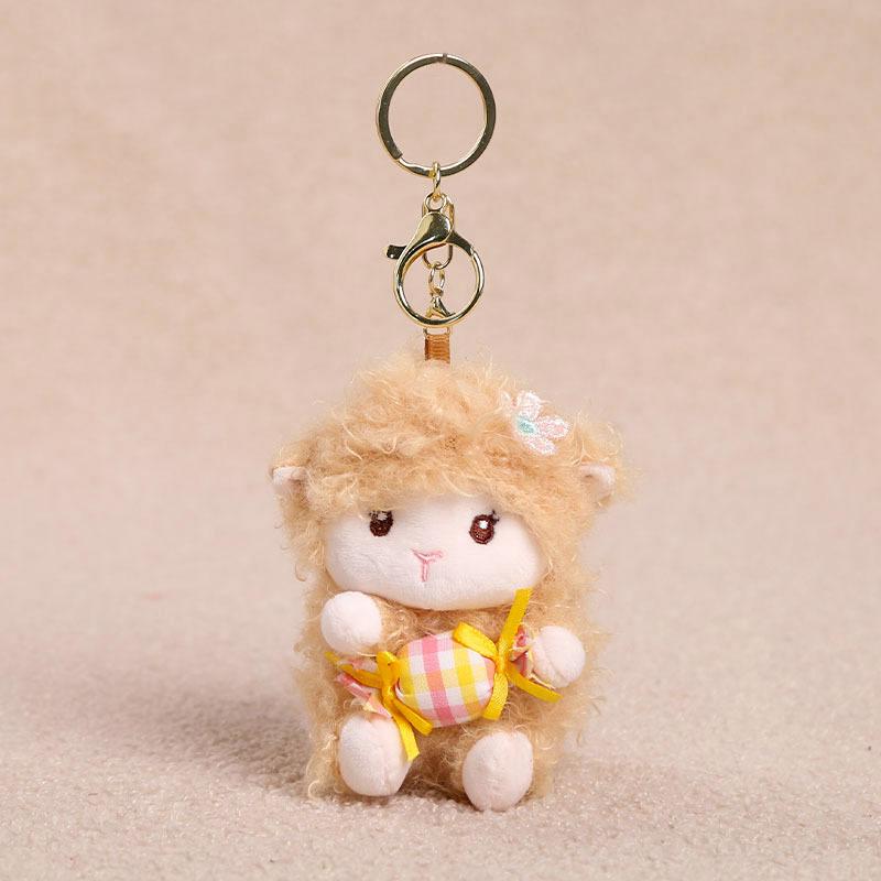Candy Holder Pendant Plush Seated Sheep Keychain Pendant With Metal Ring Soft Cute Lamb Bag Charm Stuffed Accessory For Backpack