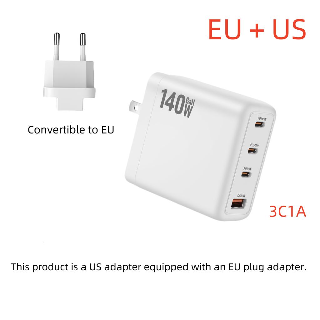 New 140W Multi-Port GaN Charger PD3.1 3C1A Super Fast Charging Head Compact Portable for Mobile Phones