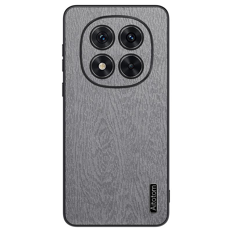 

For Xiaomi Redmi Note 14 Pro 5G/Poco X7 5G Case Wood Texture PU Leather Coated PC+TPU Phone Cover Grey