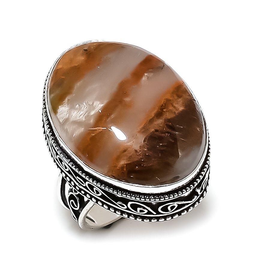 Plume Agate Gemstone Handmade 925 Sterling Silver Jewelry Ring Size 6 R0p49