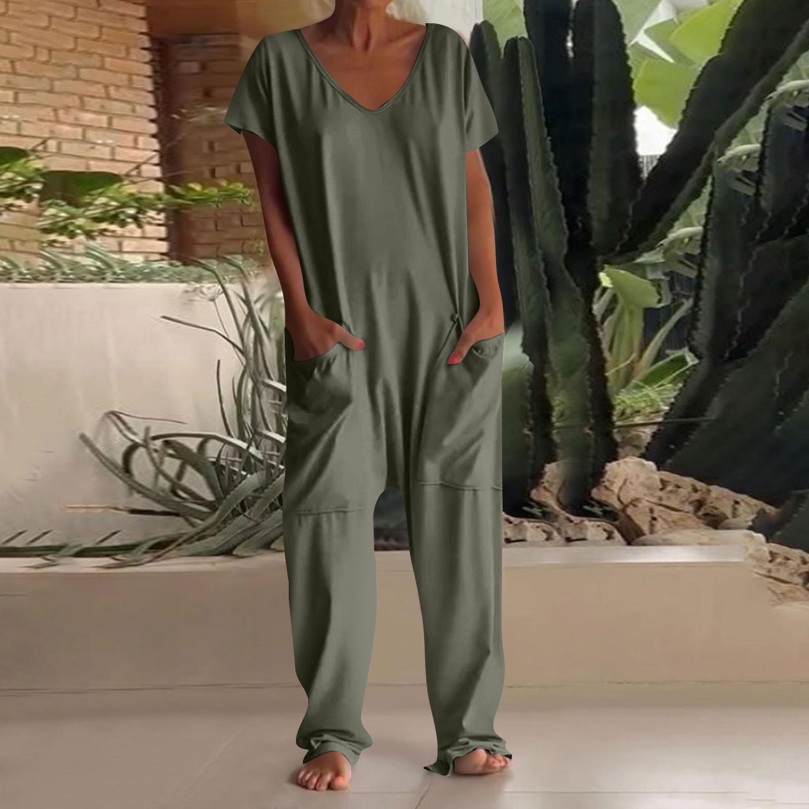 

Жіночий модний повсякденний комбінезон з коротким рукавом Пуловер Комбінезон з кишенями S