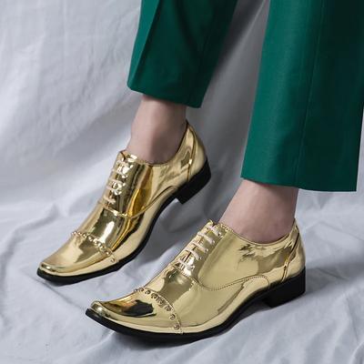 Fashion Spring Italian Luxury Men's Social Shoe Size 38-45 Ponited Leather Shoes for Men Height Increasing Low-heel Gold Dress Shoes Men