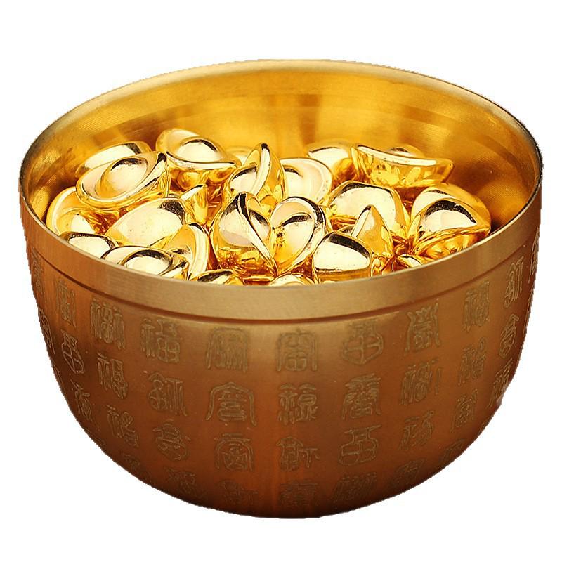 Messing Chinesischer Hundert Segen Becher Zylinder Ornament mit Schatztiegel und Legierung Barren Handwerk