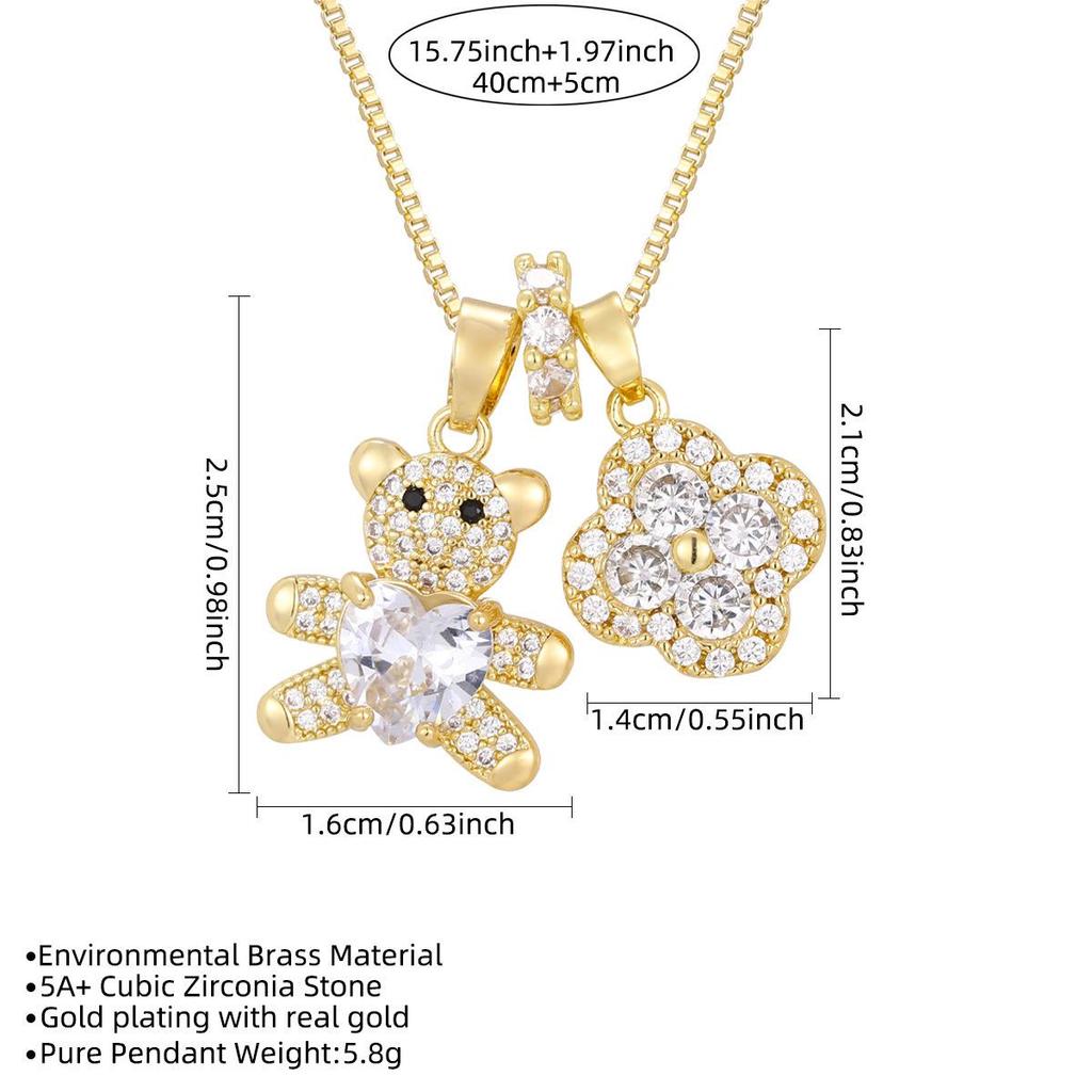 Gold-Plated Heart and Bear Necklace with Zirconium Stones - Exclusive Women's Fashion Jewelry.