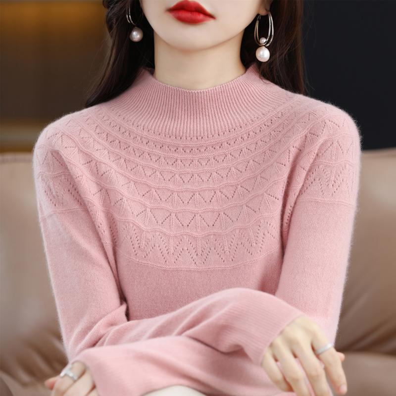 Women's Half Turtleneck Sweater, Qinghe Cashmere, 30% Cashmere 70% Wool, Winter Knitted Pullover Autumn Sweater Cashmere Sweater