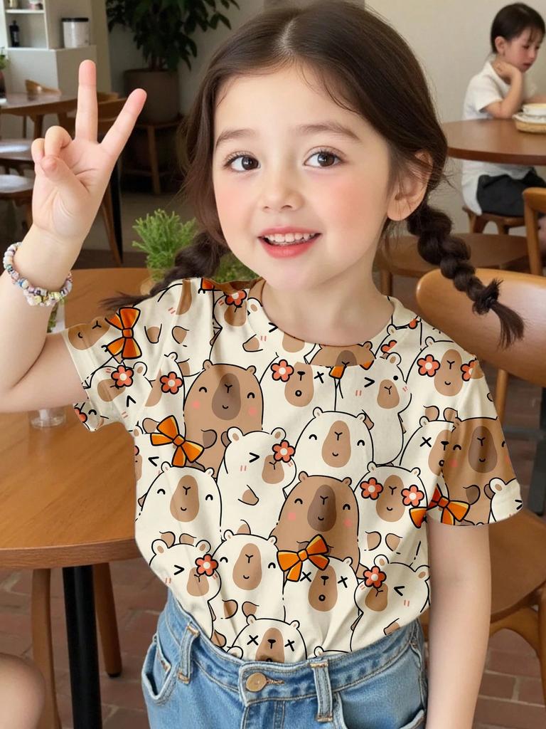 Abbigliamento Bambina Estate T-shirt con Stampa 3D Grafica Gatto Kawaii Vestiti per Bambine Esterni Manica Corta Casual Top per Bambine