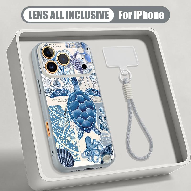 Turtle Fish Print Hand Strap Case For iPhone 17 Pro Max iPhone 16 15 14 13 Pro Max Magnetic For Magsafe Hybrid TPU+PC Matte Cover