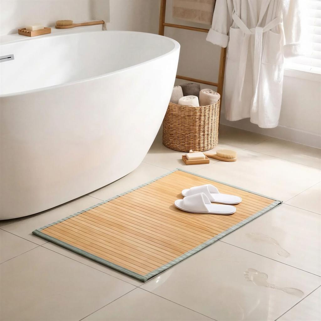 BAMBOO BATH MAT RUG 75x50 CM ANTI-SLIP BAMBOO