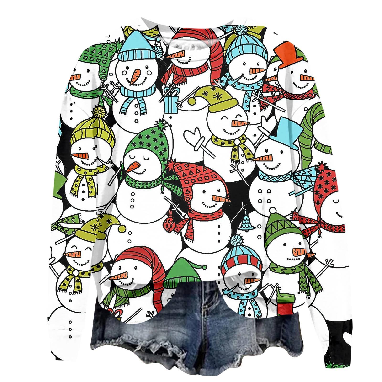 Женская модная рождественская принтованная толстовка с длинным рукавом и круглым вырезом — фото 7