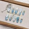 Blue Ocean Silver Tassel Luxury Medium-Length Pointed Nails - Handmade & Wearable
