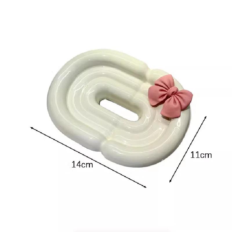 Bow Ceramic Soap Box Elliptical Drain Soap Box Creative Household Soap Dish Rack Storage Box Bathroom Decoration Accessories
